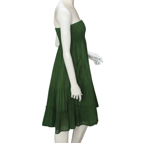 Green Smocked Convertible Maxi Skirt Strapless Dress Boho Small Medium - Picture 3 of 7
